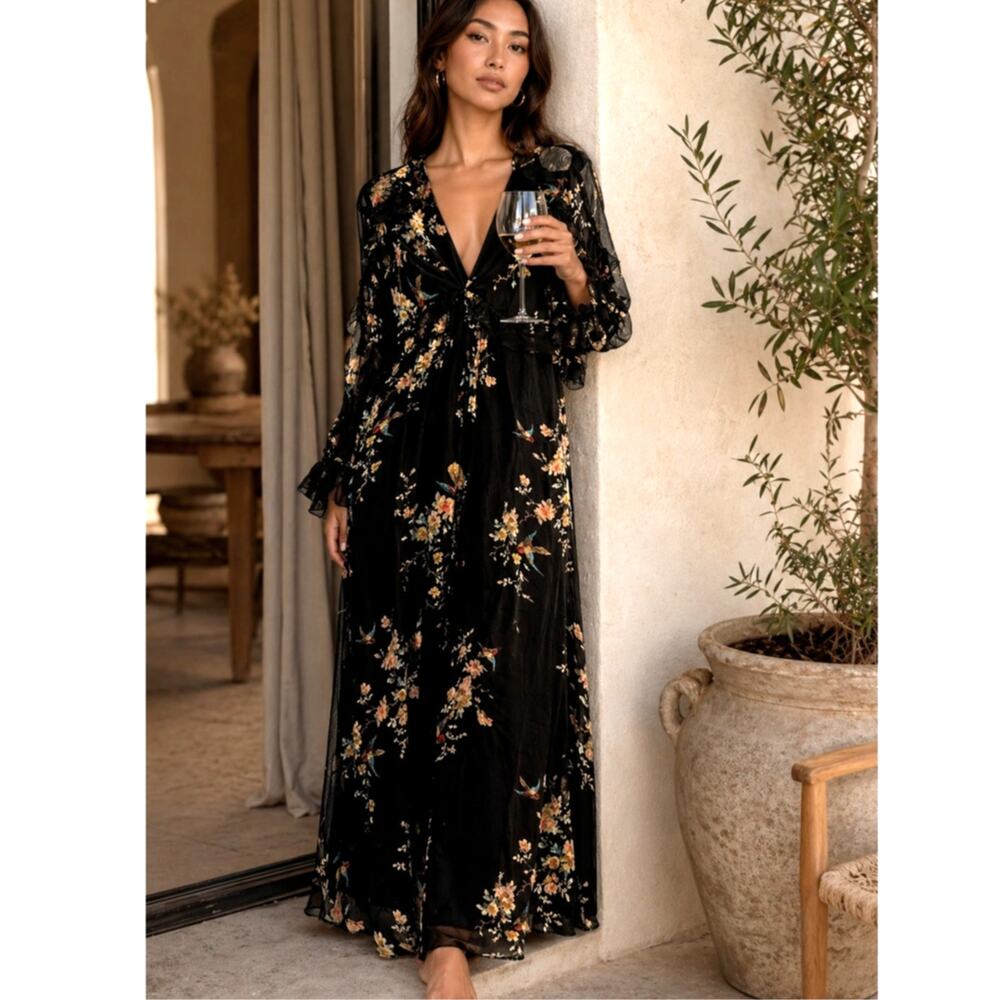 Zimmermann 1/US 6/AU 10/EU 38 Maples Blackbird Floral Silk Wide Leg Jumpsuit NEW